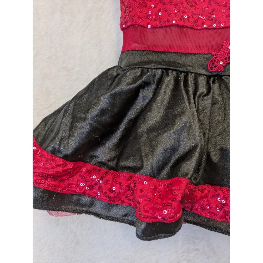 Weissman Kids Red Black Sequin Dance Costume Leotard Dress IC Intermediate Child